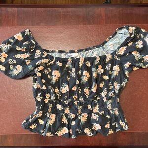 SO brand Black Floral Off-Shoulder Peplum Top